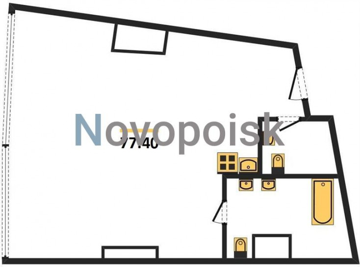 Однокомнатная квартира 77.4 м²