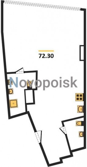 Однокомнатная квартира 72.3 м²